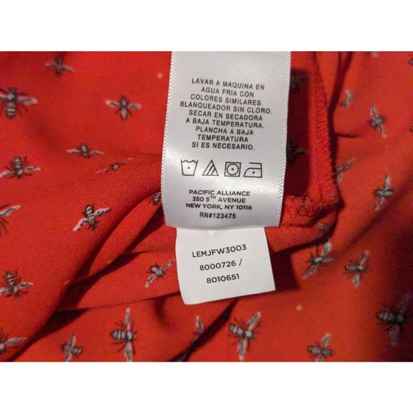 Libby Edelman red tunic bee print with tassel‎ tie in front long sleeve blouse S - Picture 7 of 7